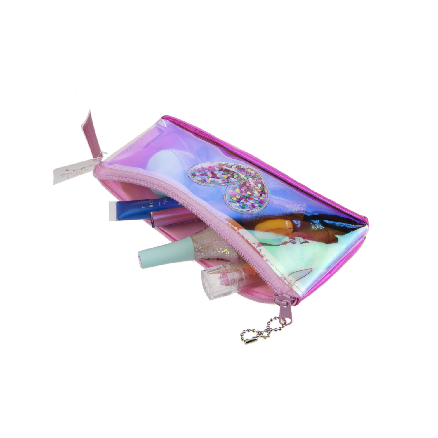 Пенал школьный, косметичка LUKKY для девочек, девушек, голографическая, с аппликацией сердца, 21х10 см