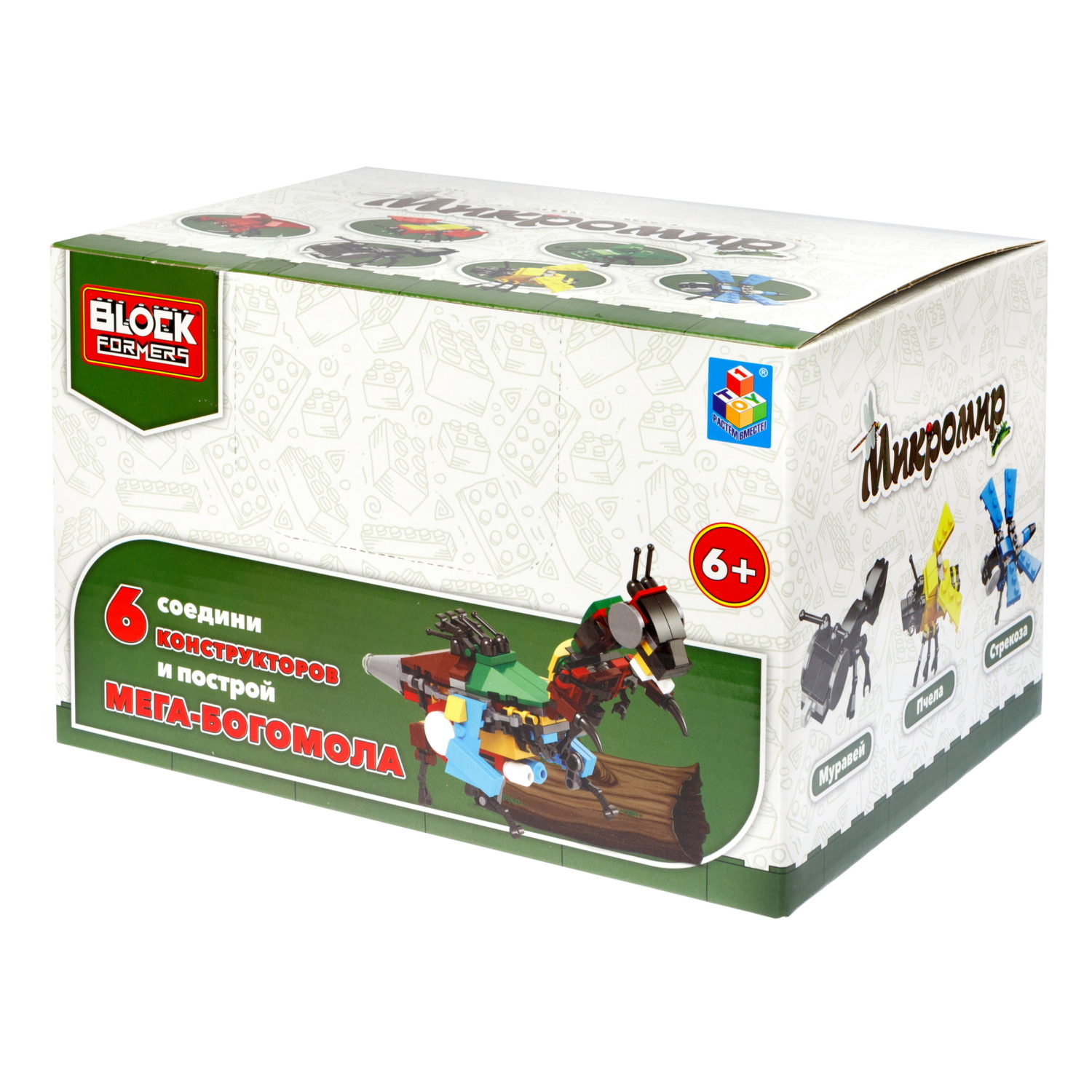 Конструктор 1TOY Blockformers "Микромир", 6 видов, из 6 шт. собирается большой богомол, 1 шт.