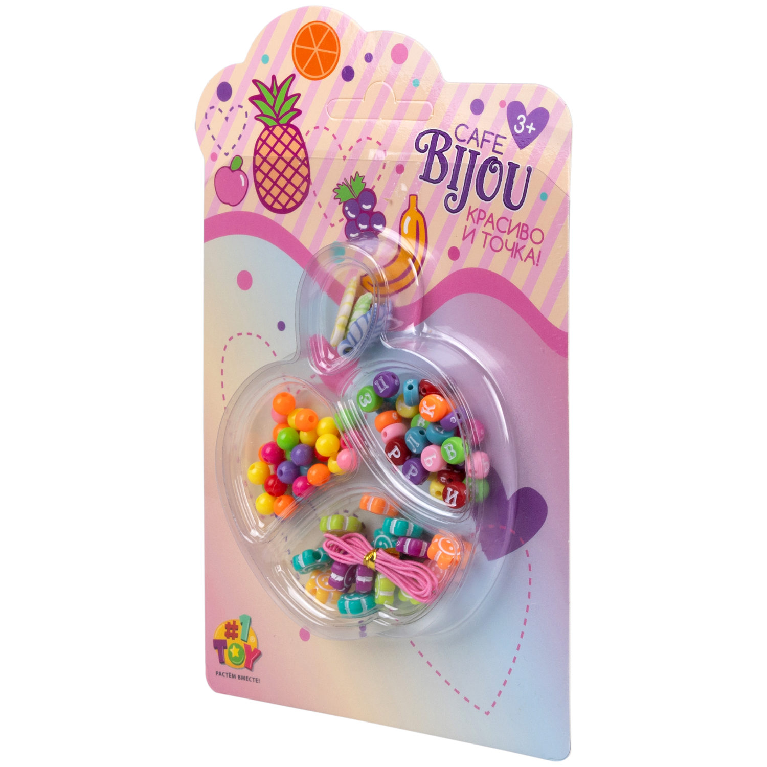 1TOY наб.бусин."Café Bijou" фрукты 5 видов в асс., блистер 12*19см, 20 шт.в дб.