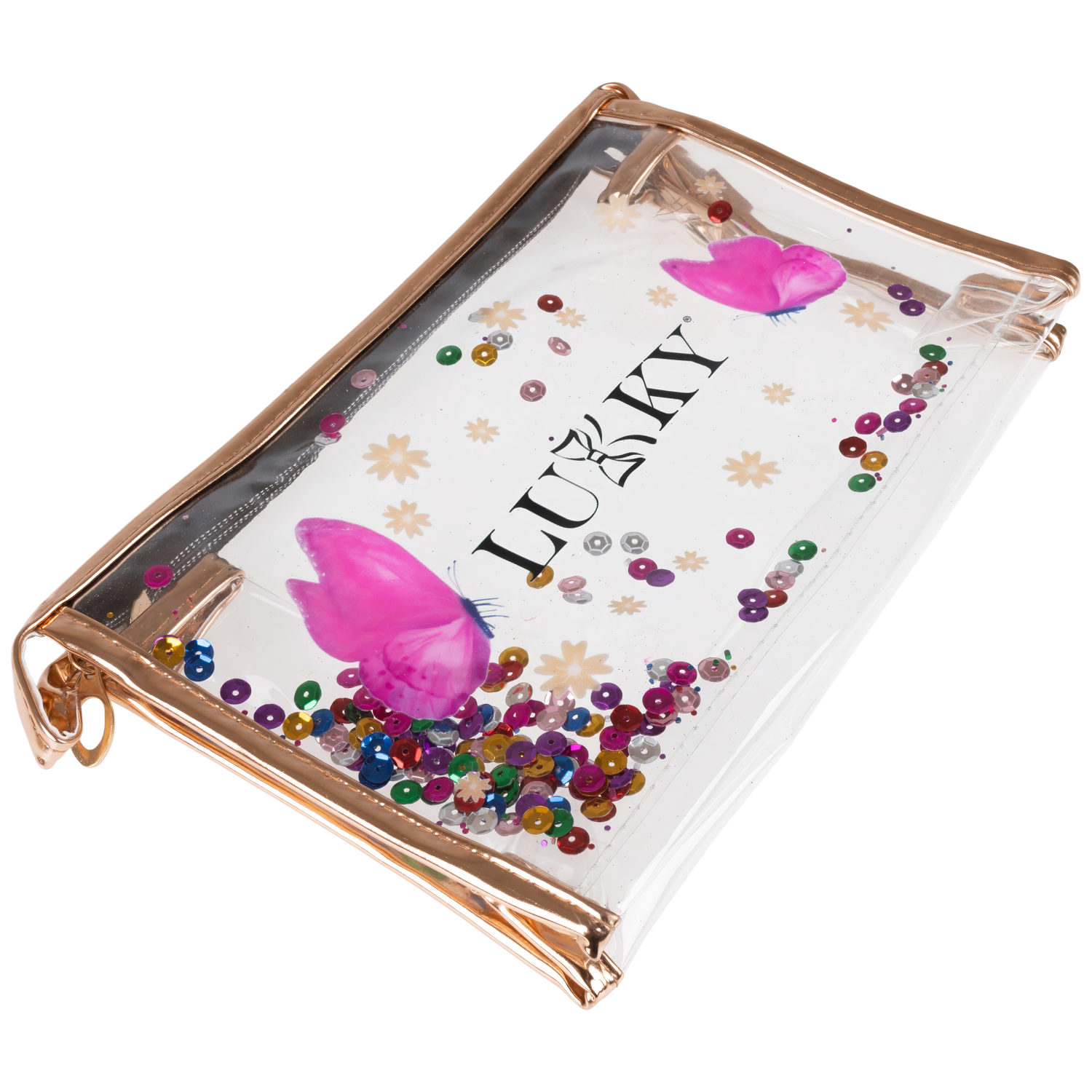 Набор из косметичек 3в1 Lukky Glam Trio прозрачная с подвижными блестками (23.5*14*7 см), средняя и маленькая из блестящей искусственной кожи