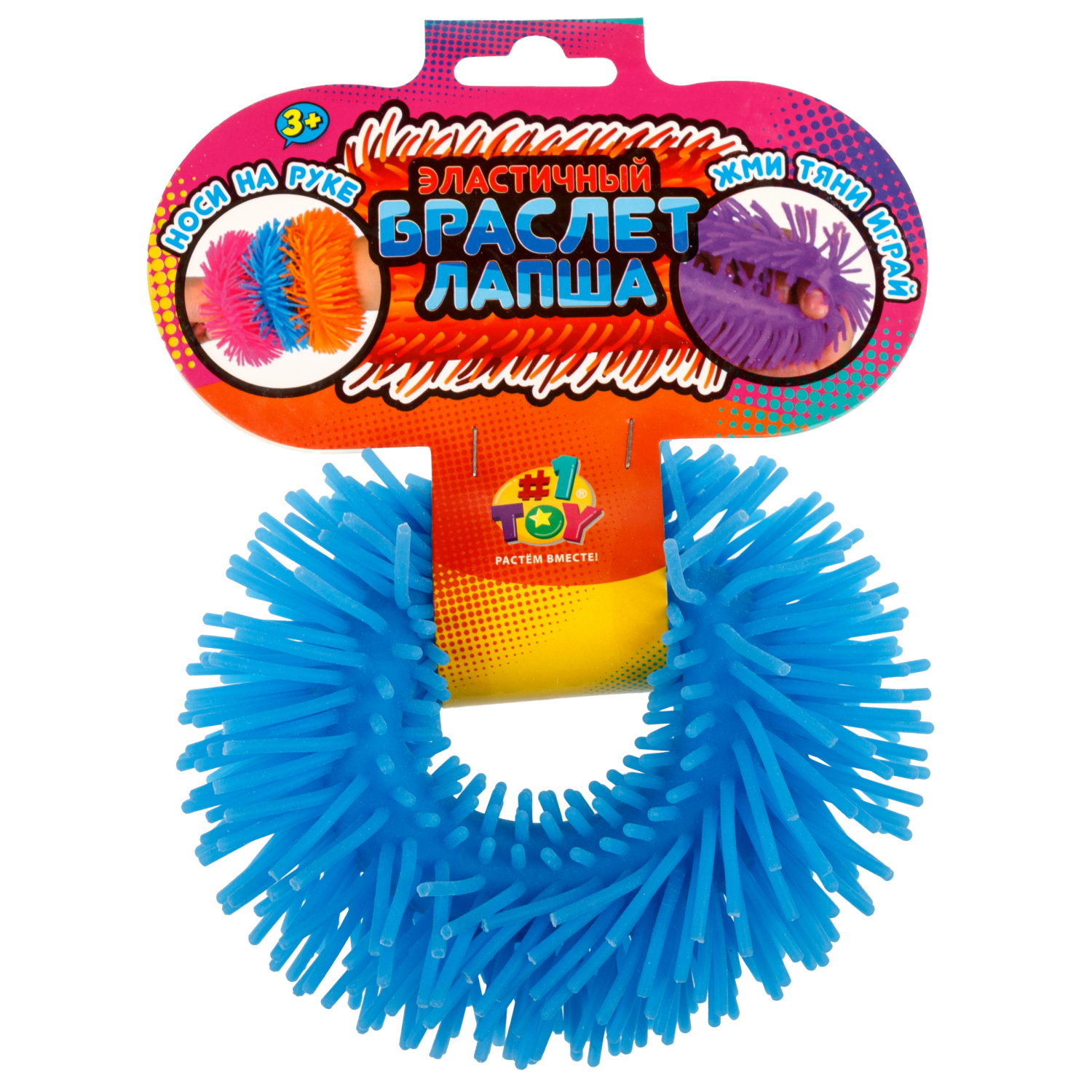 1TOY эластичный браслет-антистресс ЛАПША, однотонный, 6 видов в асс.