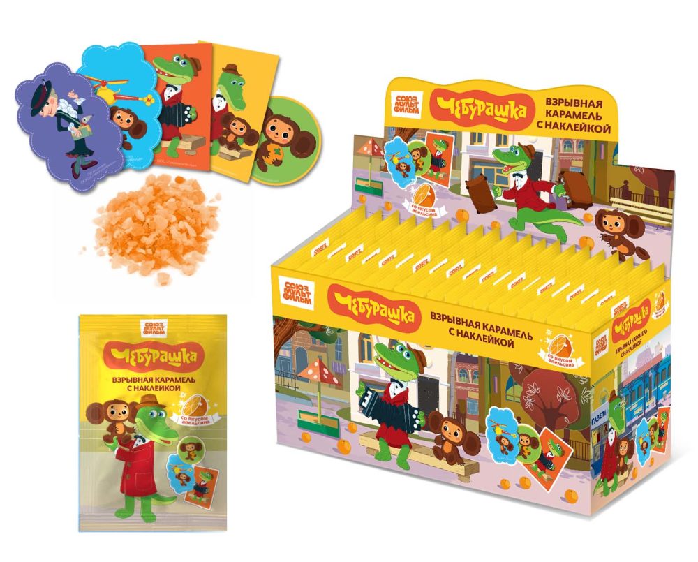 ЧЕБУРАШКА взрывная карамель с наклейкой, блок 50 шт. (3г х 50 х 24)