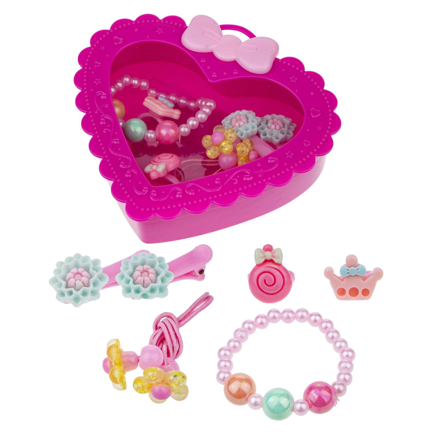 Набор украшений для девочки в шкатулке 1TOY Sweet heart Bijou: 2 колечка, браслет, 2 заколочки, 2 резинки