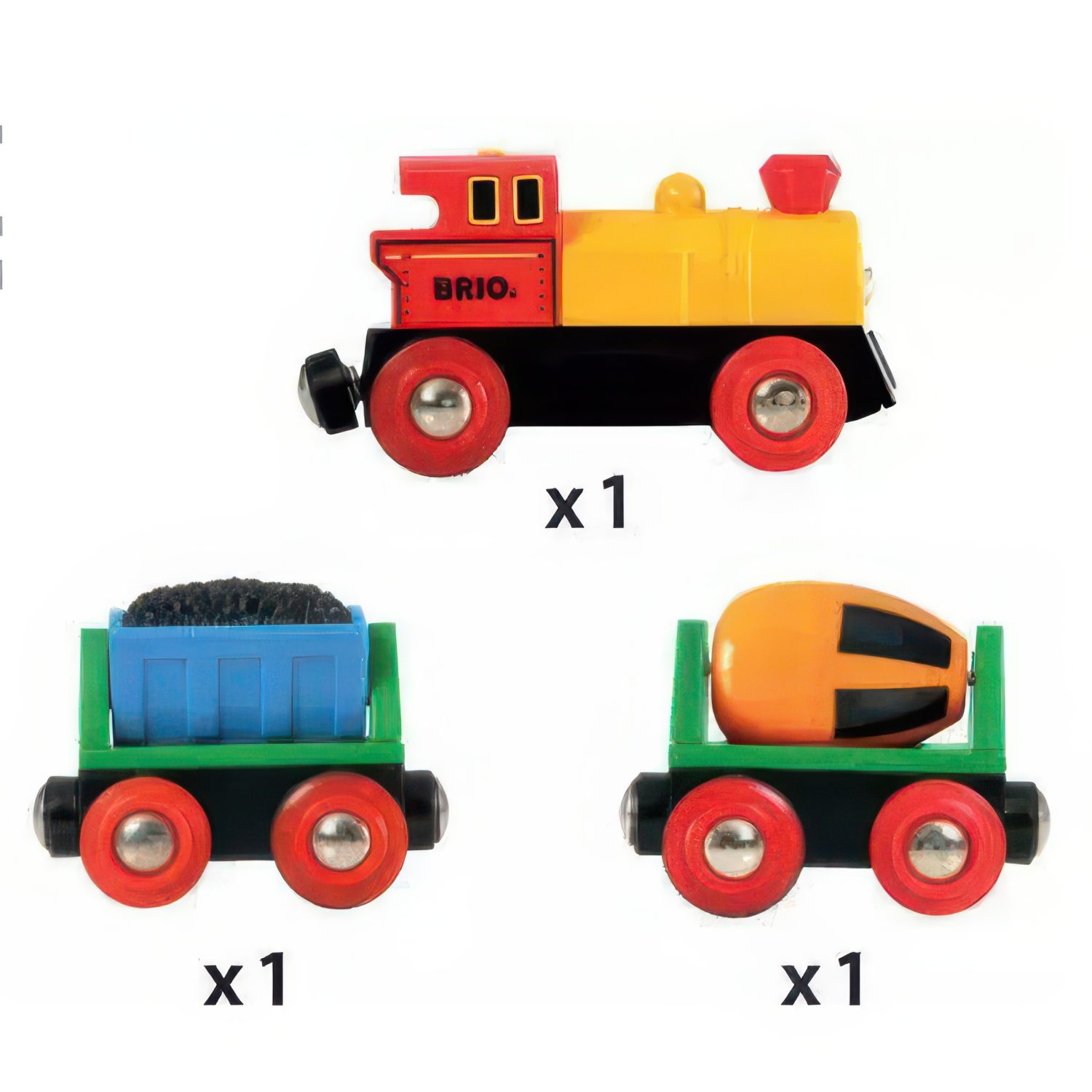 Поезд грузовой BRIO, с бетономешалкой и грузом, на батарейках
