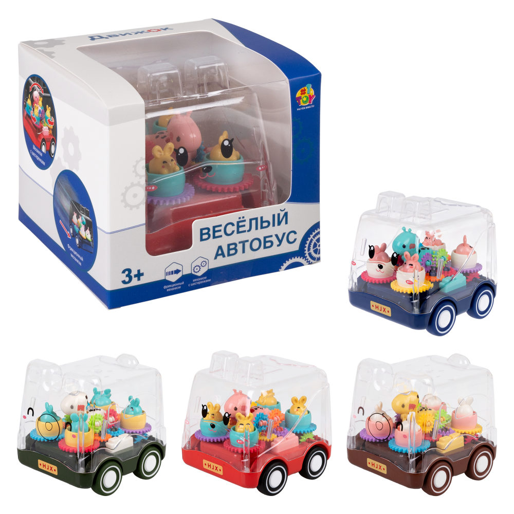 Игрушка прозрачная с шестеренками 1TOY Движок «Карусель», фрикционная, 3 цвета в ассортименте