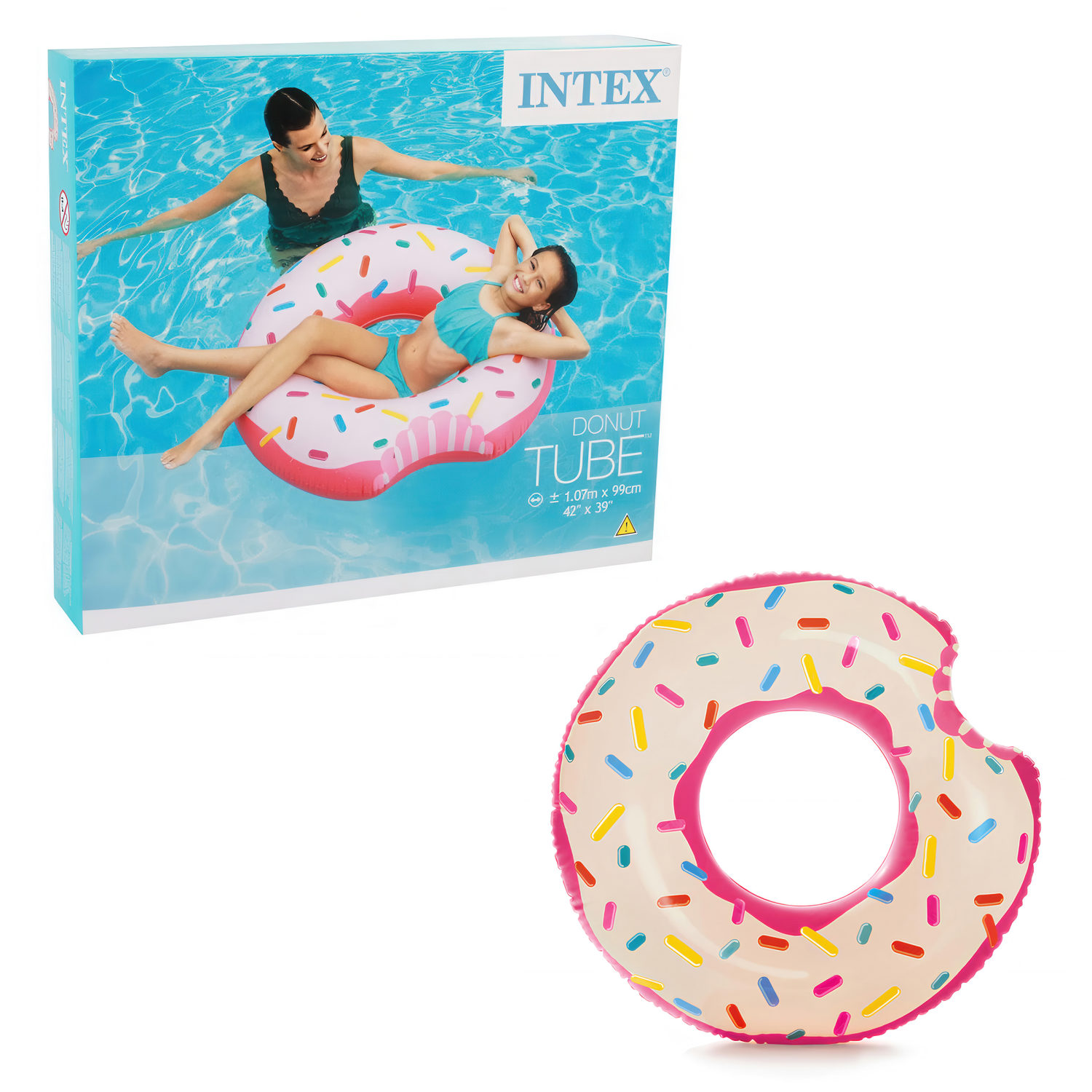 Круг для плавания надувной детский Пончик Интекс Intex для бассейна, моря, для девочек и мальчиков, подростков, от 9 лет, 107 см