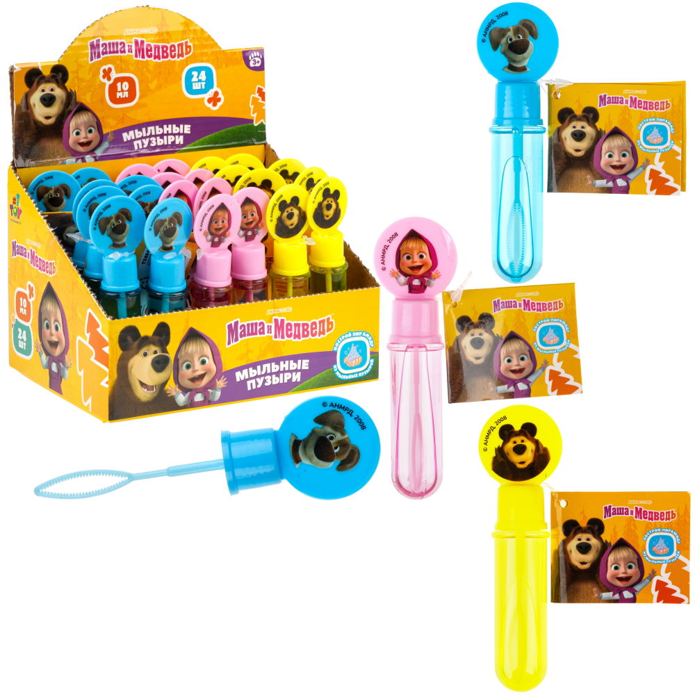Мыльные пузыри нелопающиеся "Маша и медведь" с кругляшом на крышке , 10 мл