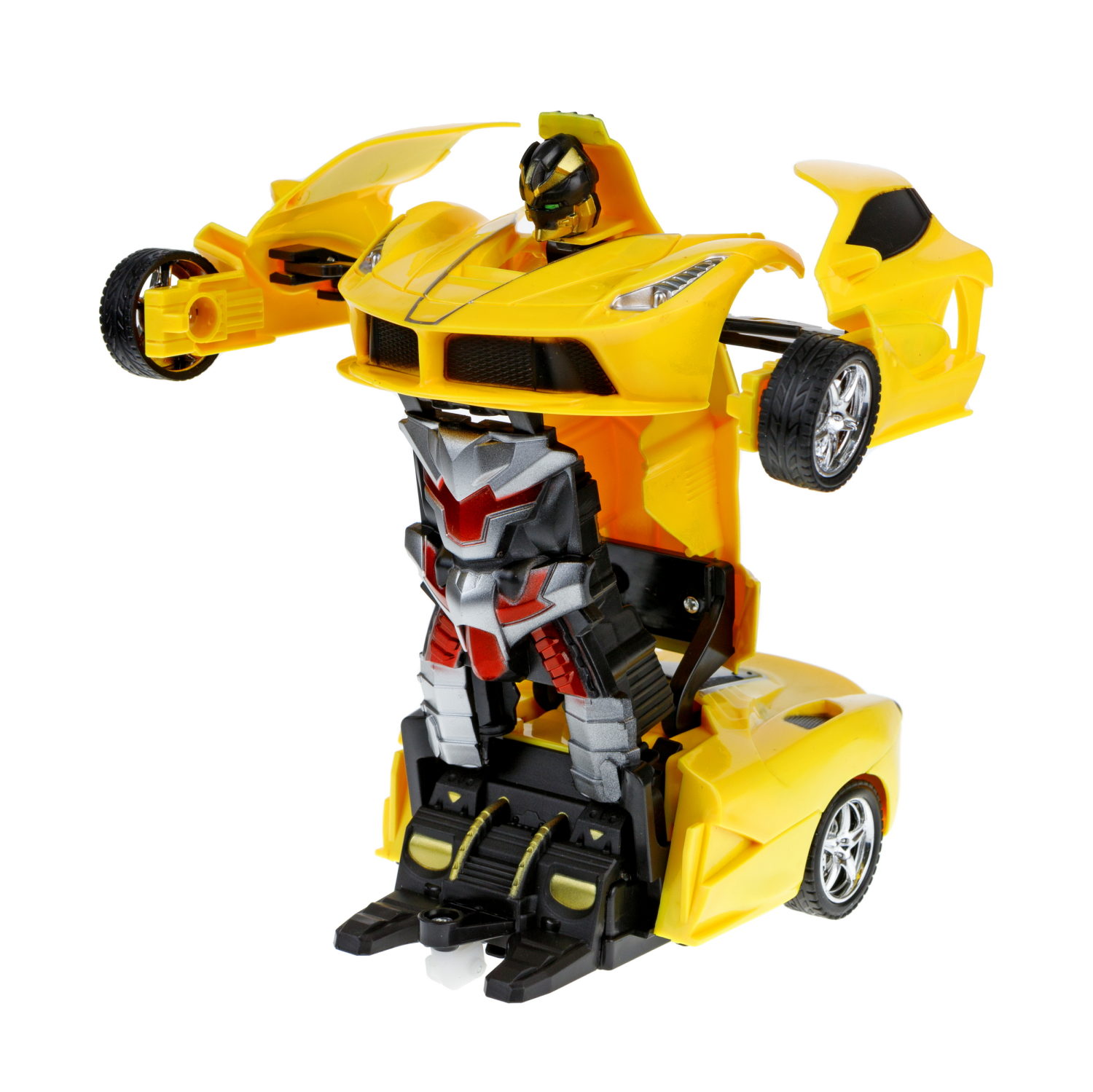 1TOY Трансботы, 1 к18 на р.у. 27МГц, трансформирующийся в легковую машину 20 см, 2 цвета желтый, красный
