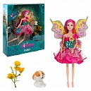 Кукла Alisa Fairy Фея с фиолетовой прядью, крыльями, цветами и щенком, 29 см