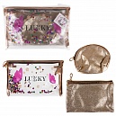 Lukky набор из косметичек 3в1 Glam Trio прозрачная с подвижными блестками(23.5*14*7см), средняя и маленькая из блестящей искуств.кожи,пакет,бирка