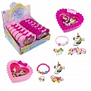 1TOY наб.украш."Sweet heart Bijou" в шкатулке колечко, браслет, заколочка, 2 резинки,13*11,5см, 12 шт. в д/б.27*25*12,5см