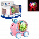 1toy Движок Улитка прозрач. с механизмом, фрикц. свет, розовый