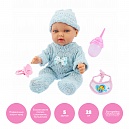 1toy PREMIUM функц.пласт.пупс 28 см в вязан.комбинез.,шап.,соска,бут.,слюнявч.к,звук плача,гул.,смех,мама-папа,наж.на живот,на бат.(вкл.),Премиум кор.