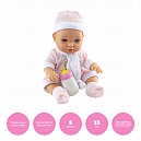 1toy PREMIUM функц.пласт.пупс 33 см в вязан. комбинез.,носочк.,шап. с шарф.,бутылочк.,звук плач,гуление,смех,мама-папа,наж.на живот,на бат.(вкл.),Прем